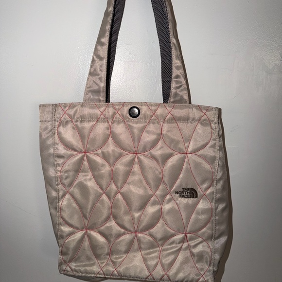 The North Face Handbags - The North Face Beige Tote with Pink Quilted Stitching